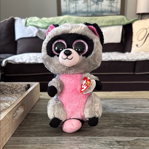 Ty Pink and Gray Plush Raccoon - Picture 1 of 5
